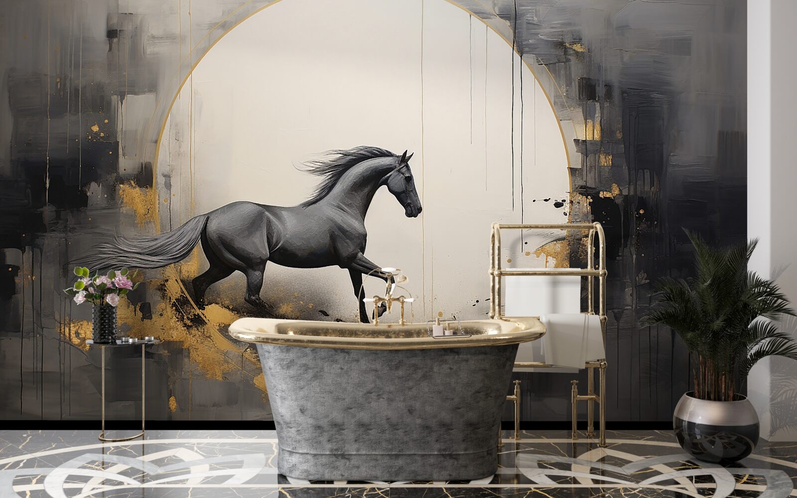 Fototapet cal negru care galopează