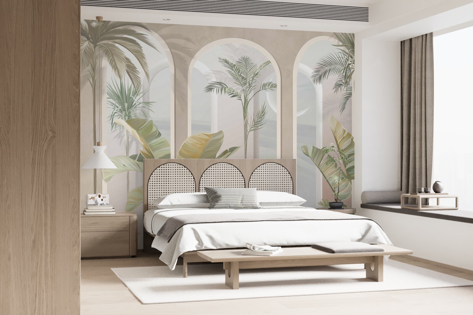 Fototapet palmieri și ferigi sub arcade înalte