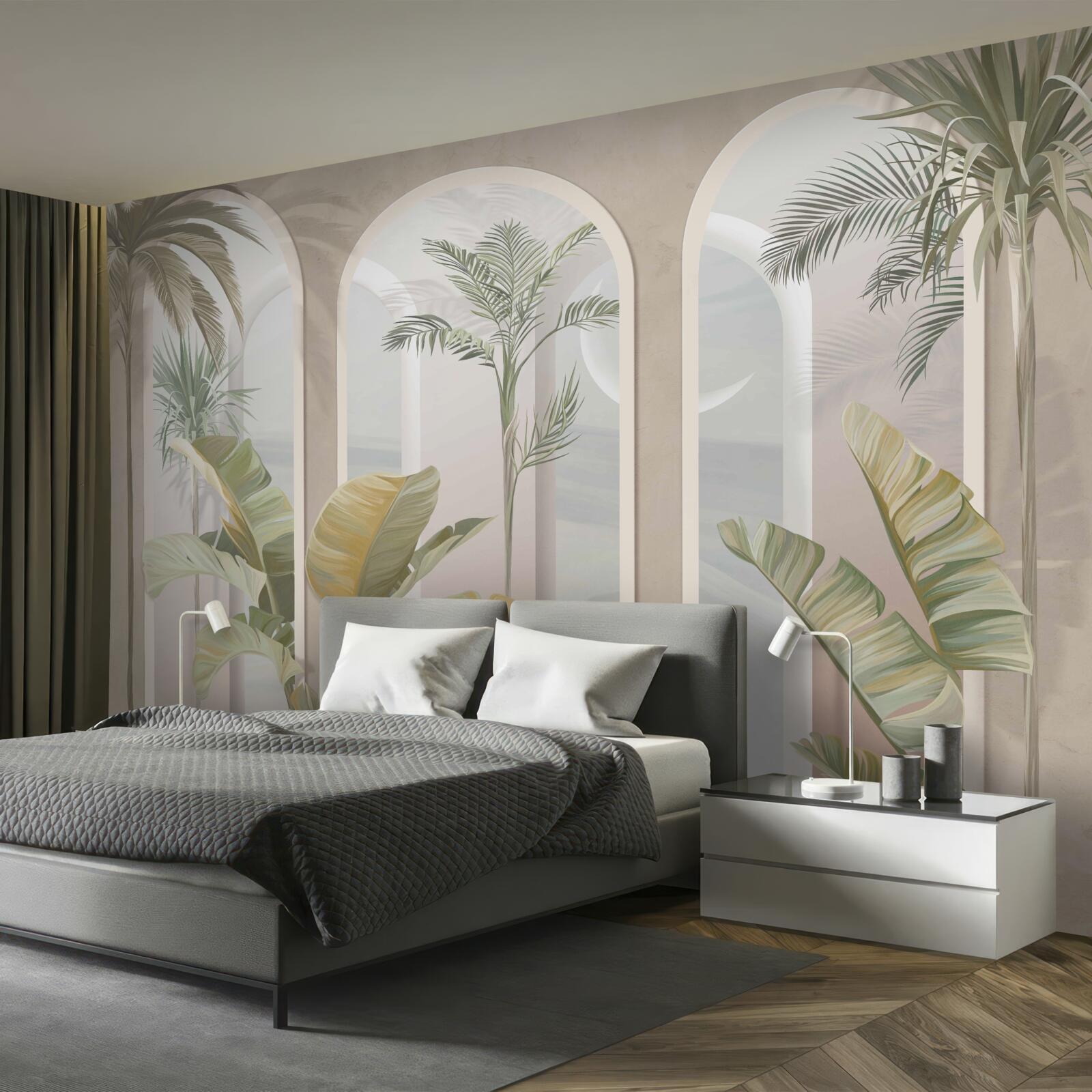 Fototapet palmieri și ferigi sub arcade înalte