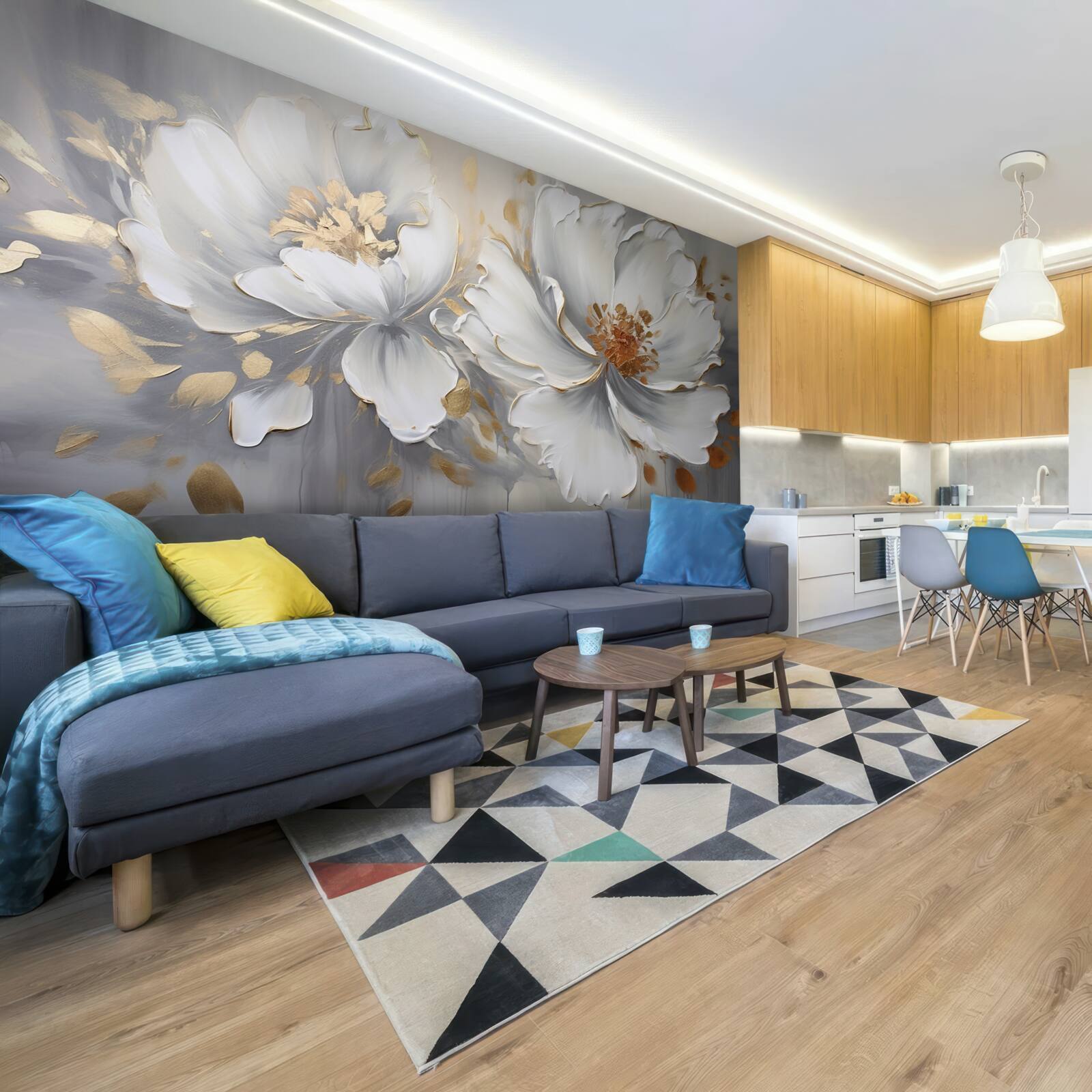 Fototapet muguri de flori luxoase în alb ca zăpada