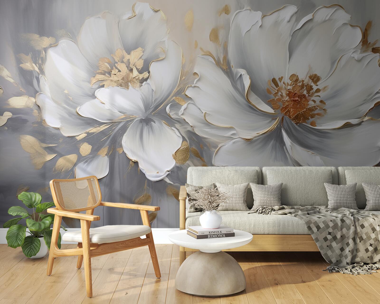 Fototapet muguri de flori luxoase în alb ca zăpada