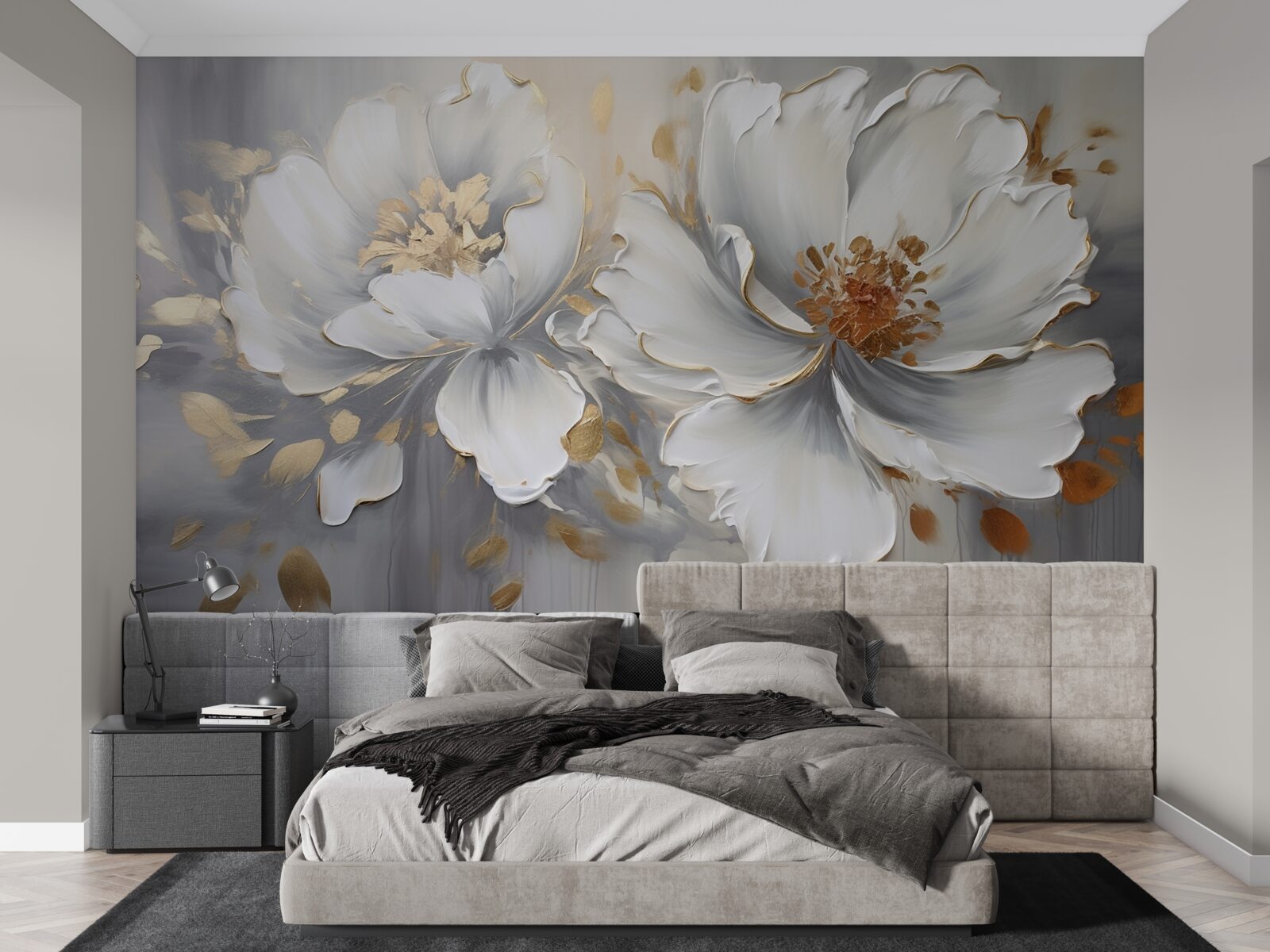 Fototapet muguri de flori luxoase în alb ca zăpada