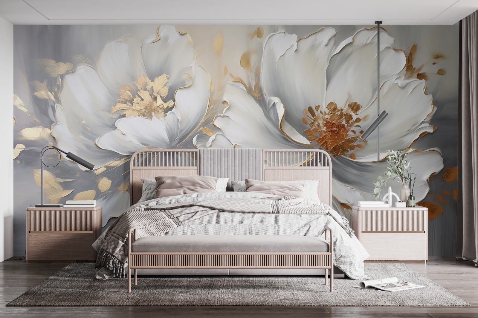 Fototapet muguri de flori luxoase în alb ca zăpada