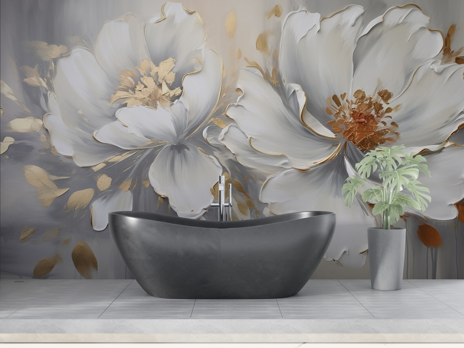 Fototapet muguri de flori luxoase în alb ca zăpada