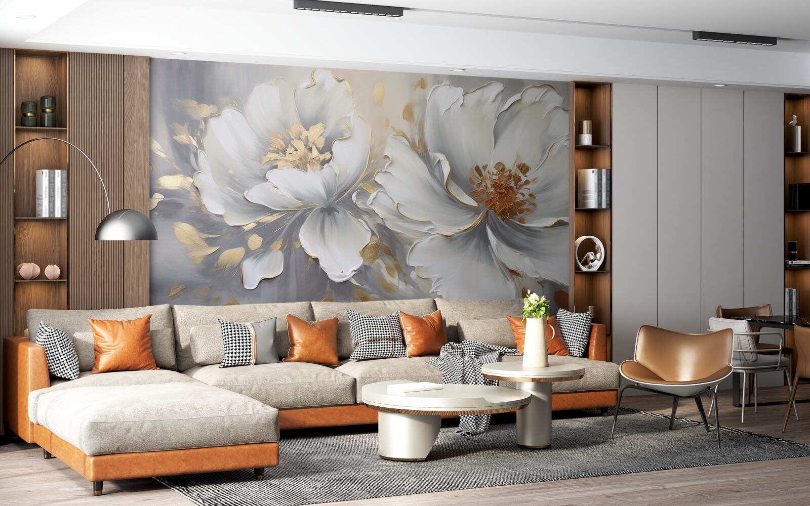 Fototapet muguri de flori luxoase în alb ca zăpada