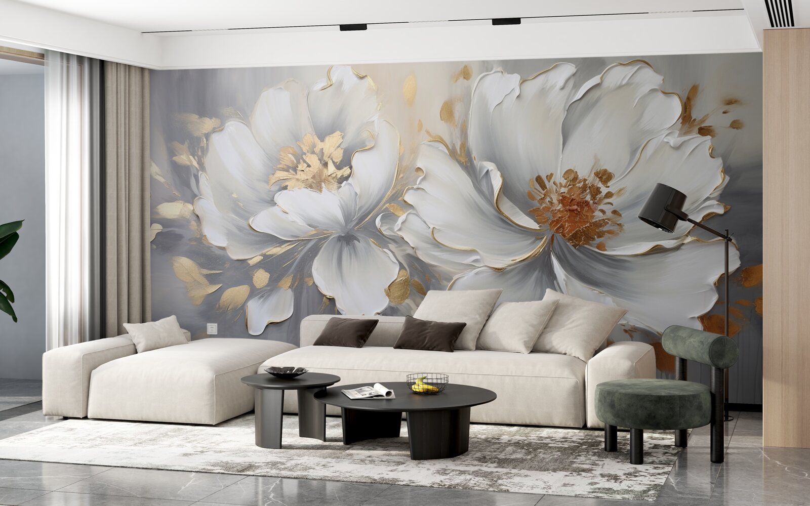 Fototapet muguri de flori luxoase în alb ca zăpada