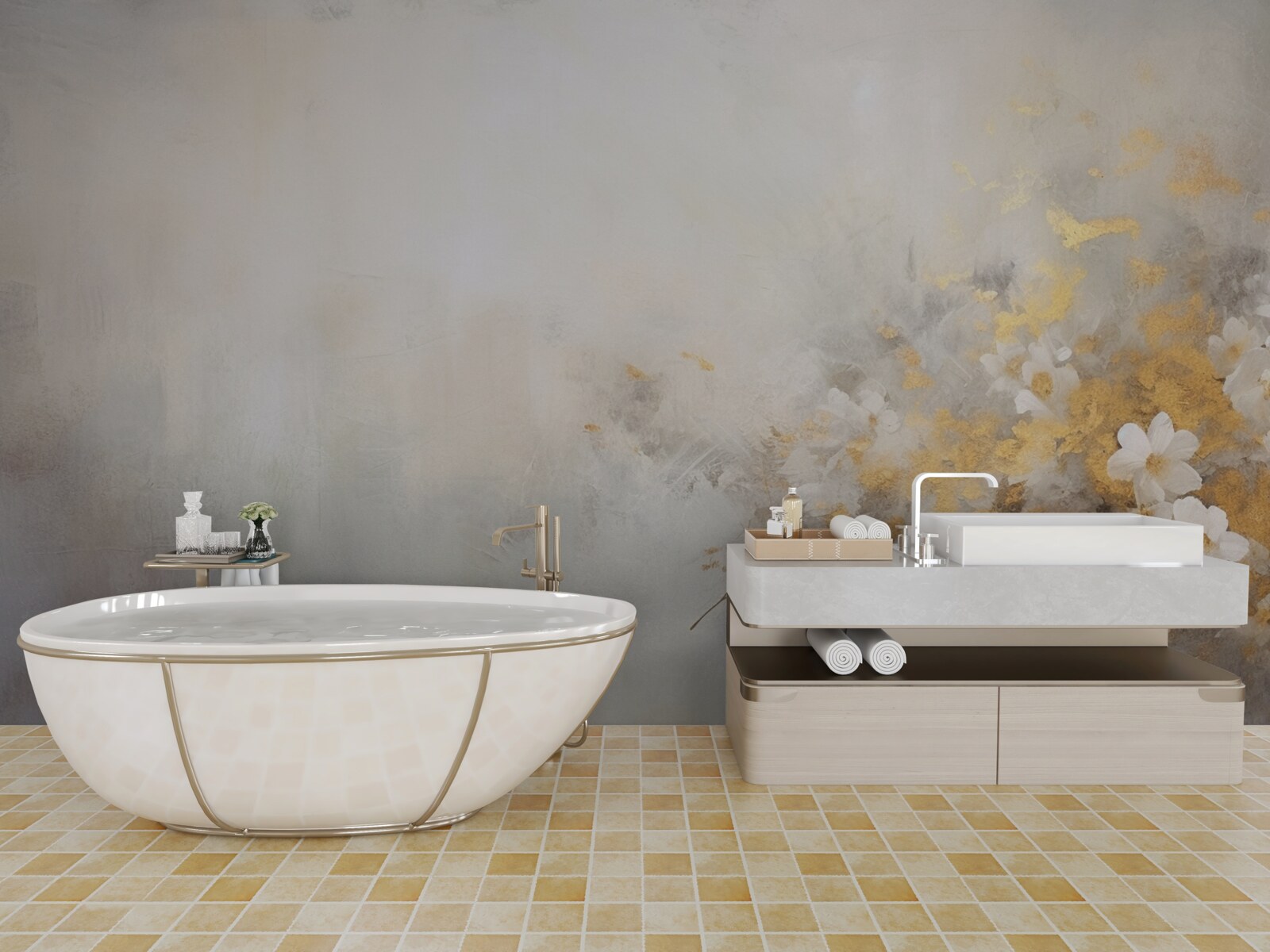 Fototapet o dimineață cețoasă de toamnă într-o pădure deasă