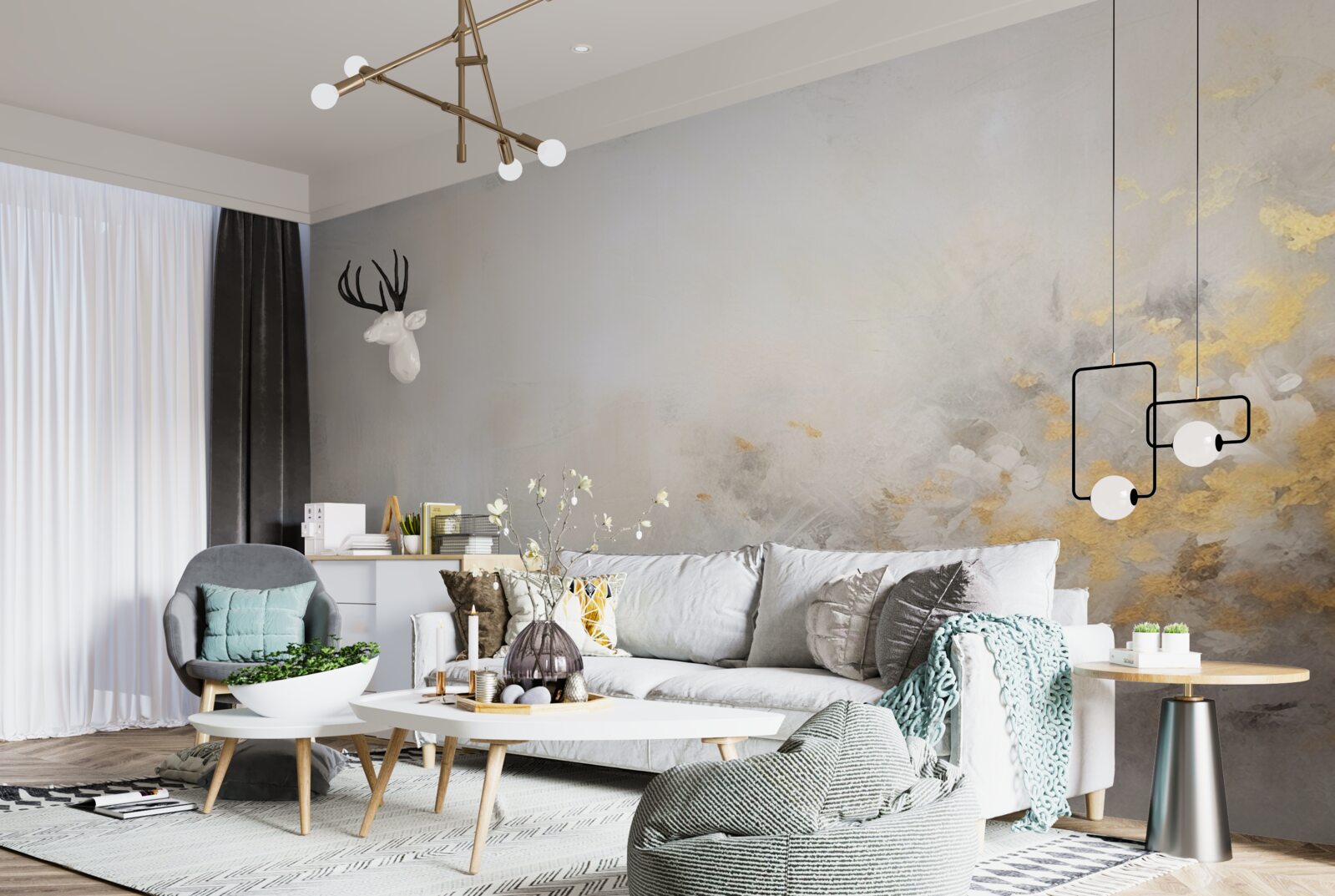 Fototapet o dimineață cețoasă de toamnă într-o pădure deasă