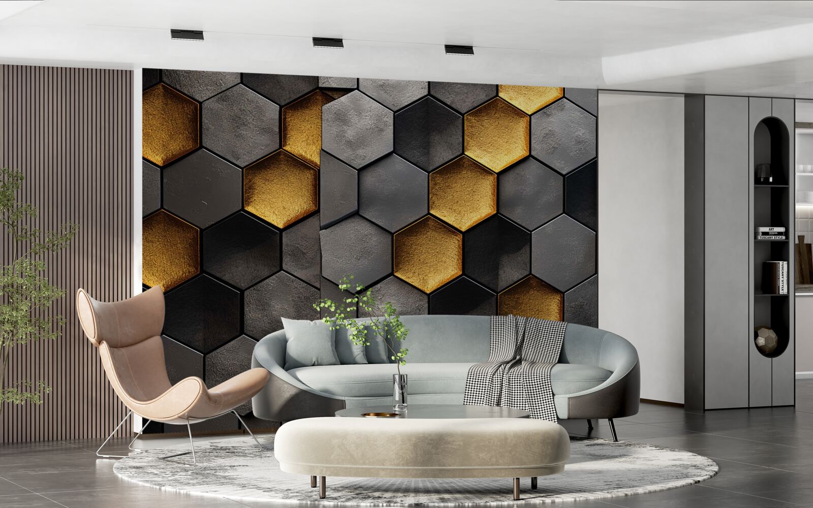 Fototapet simulare de stupi de albine cu aur