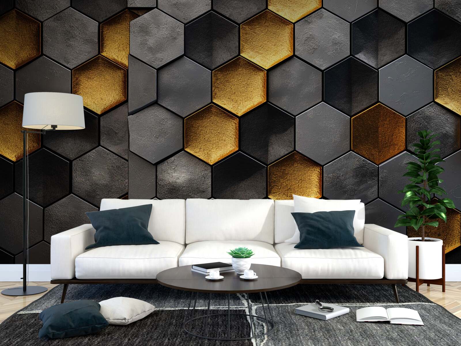 Fototapet simulare de stupi de albine cu aur