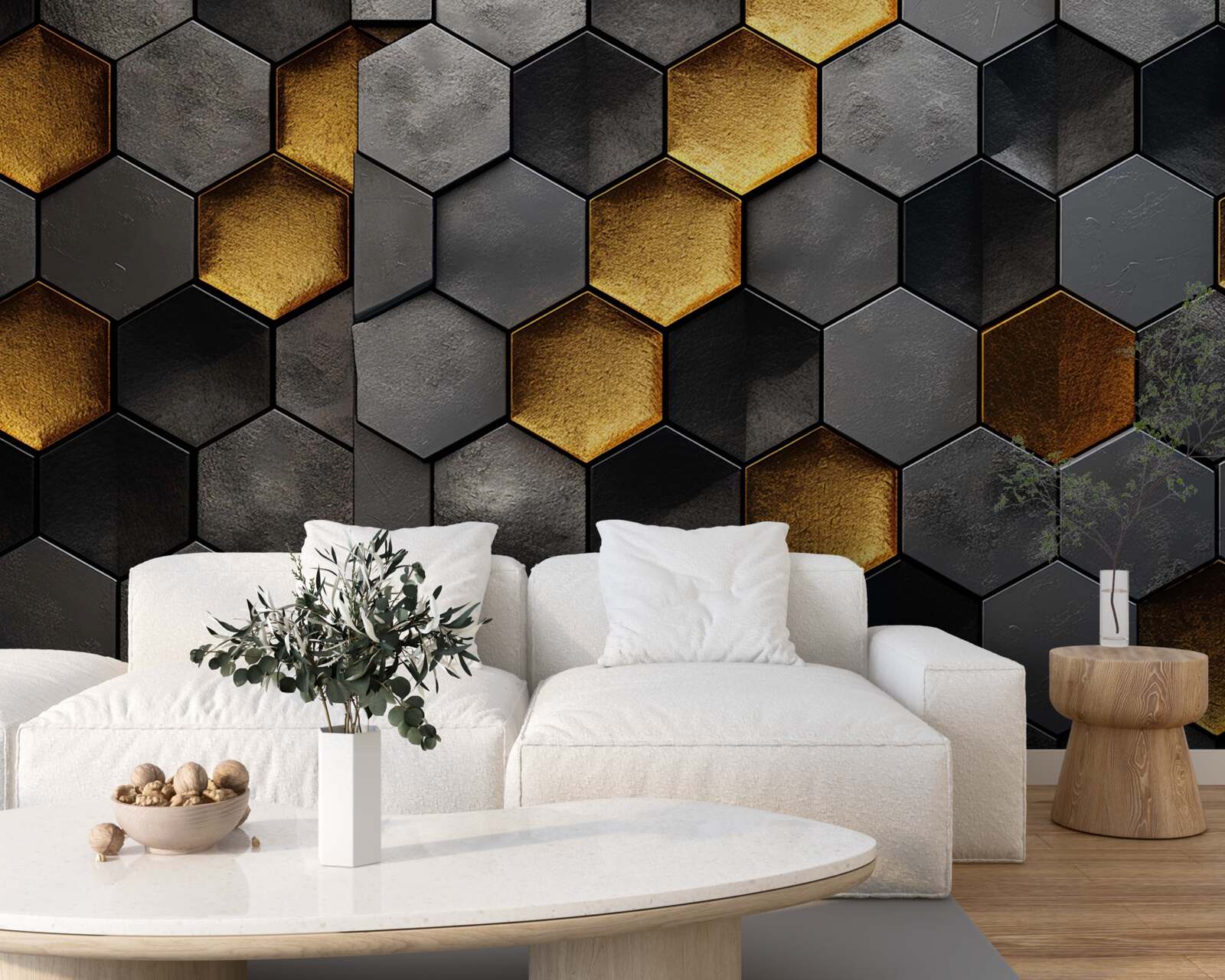 Fototapet simulare de stupi de albine cu aur