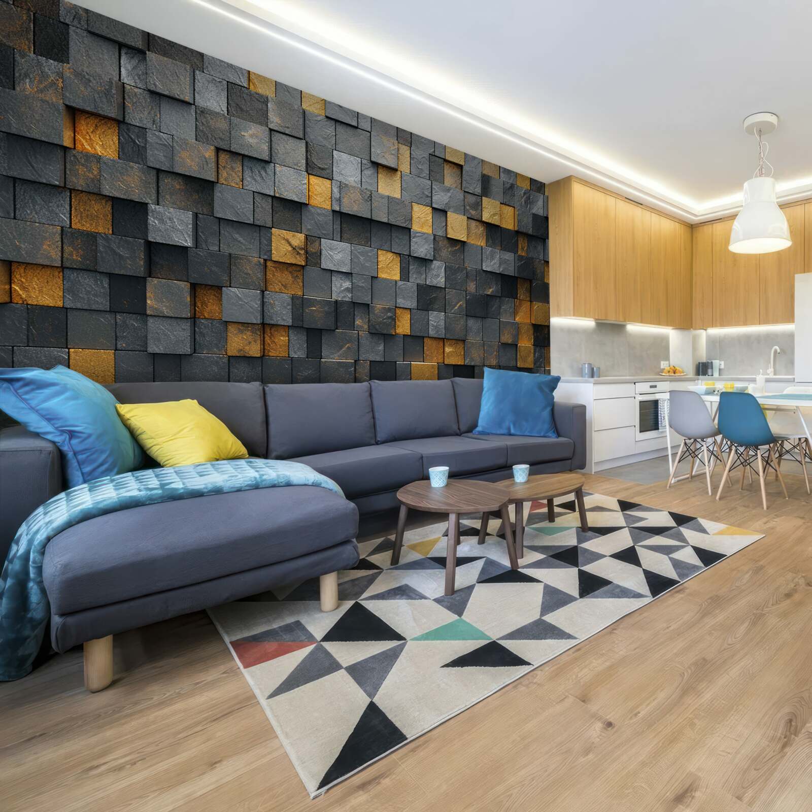 Fototapet pătrate de gri și nuanțe întunecate sunt amestecate cu aur