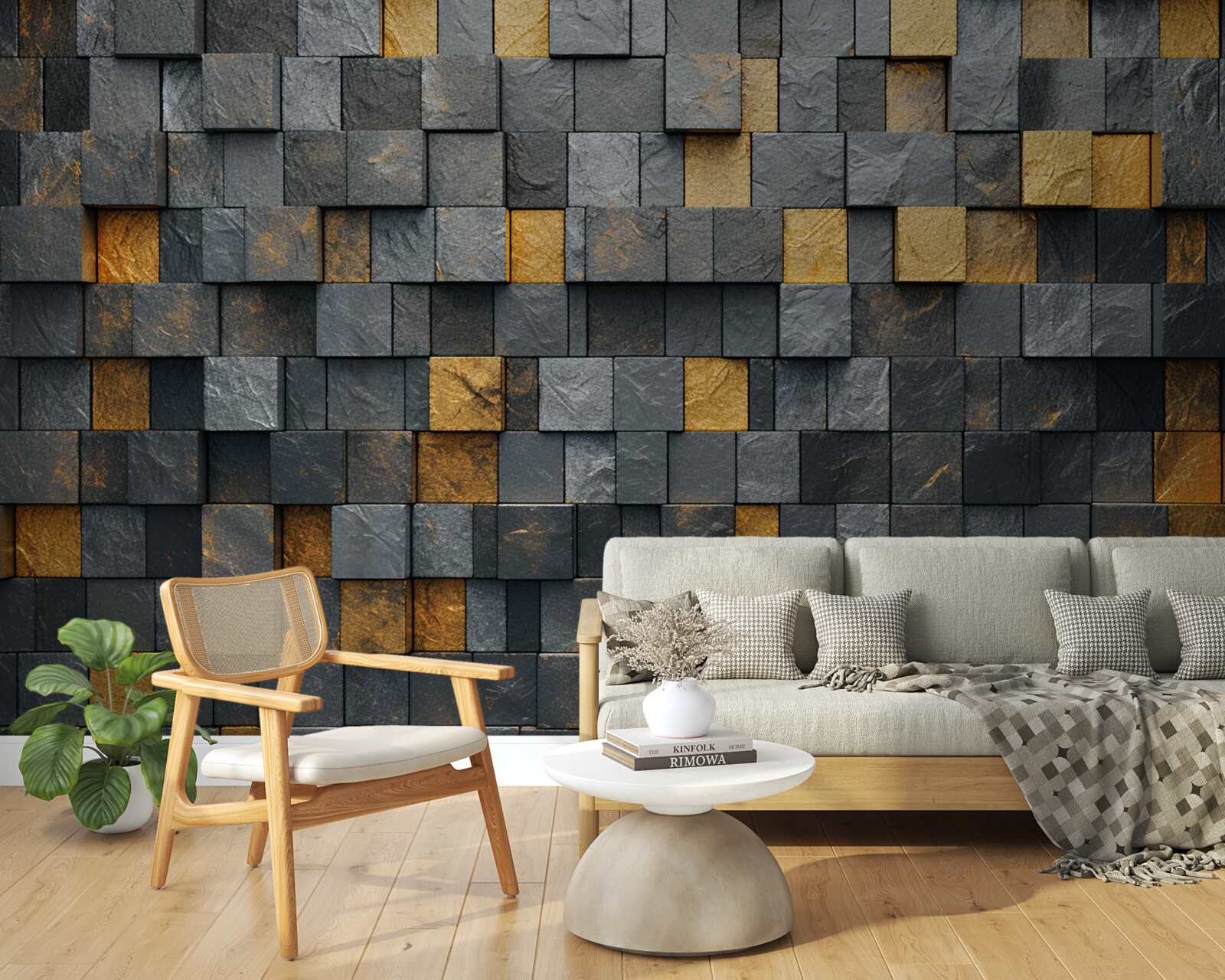 Fototapet pătrate de gri și nuanțe întunecate sunt amestecate cu aur