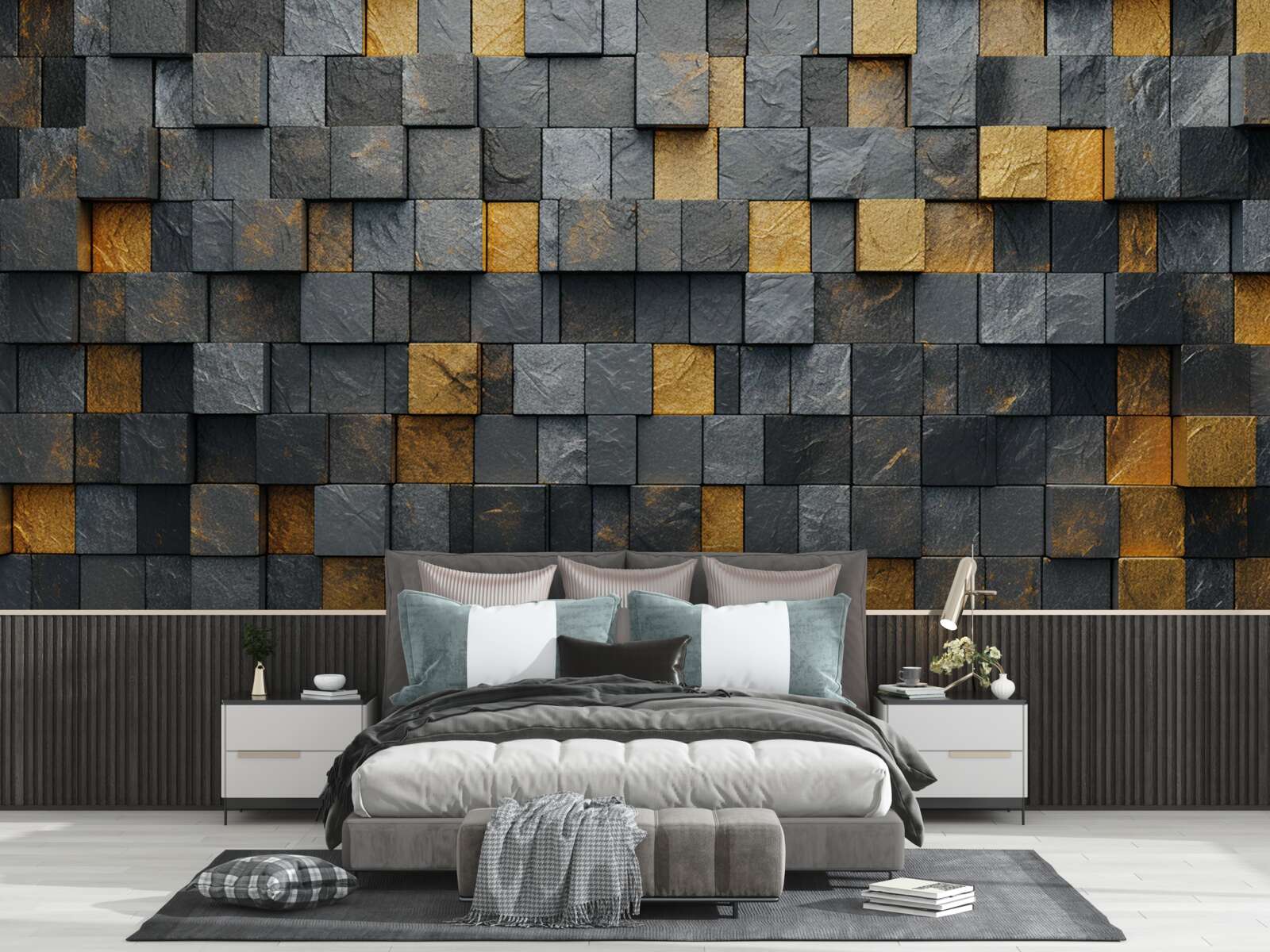 Fototapet pătrate de gri și nuanțe întunecate sunt amestecate cu aur