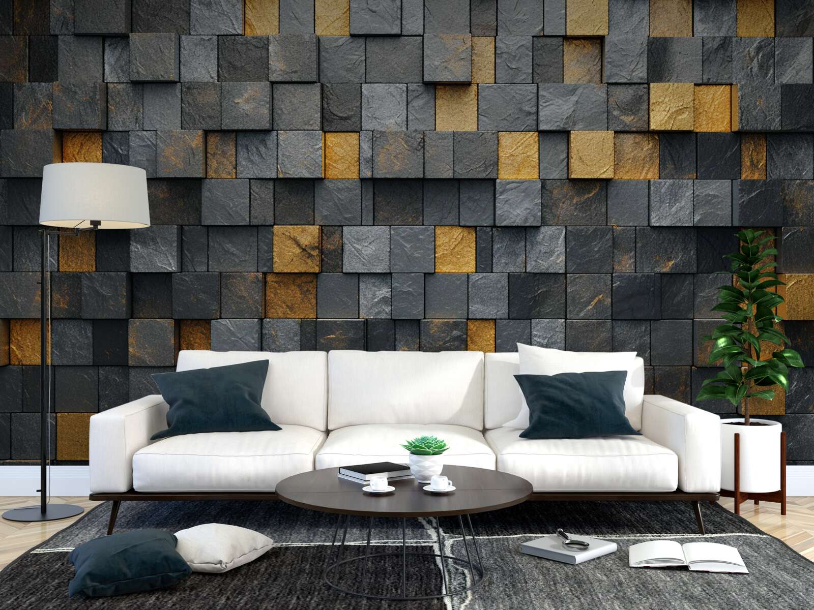 Fototapet pătrate de gri și nuanțe întunecate sunt amestecate cu aur