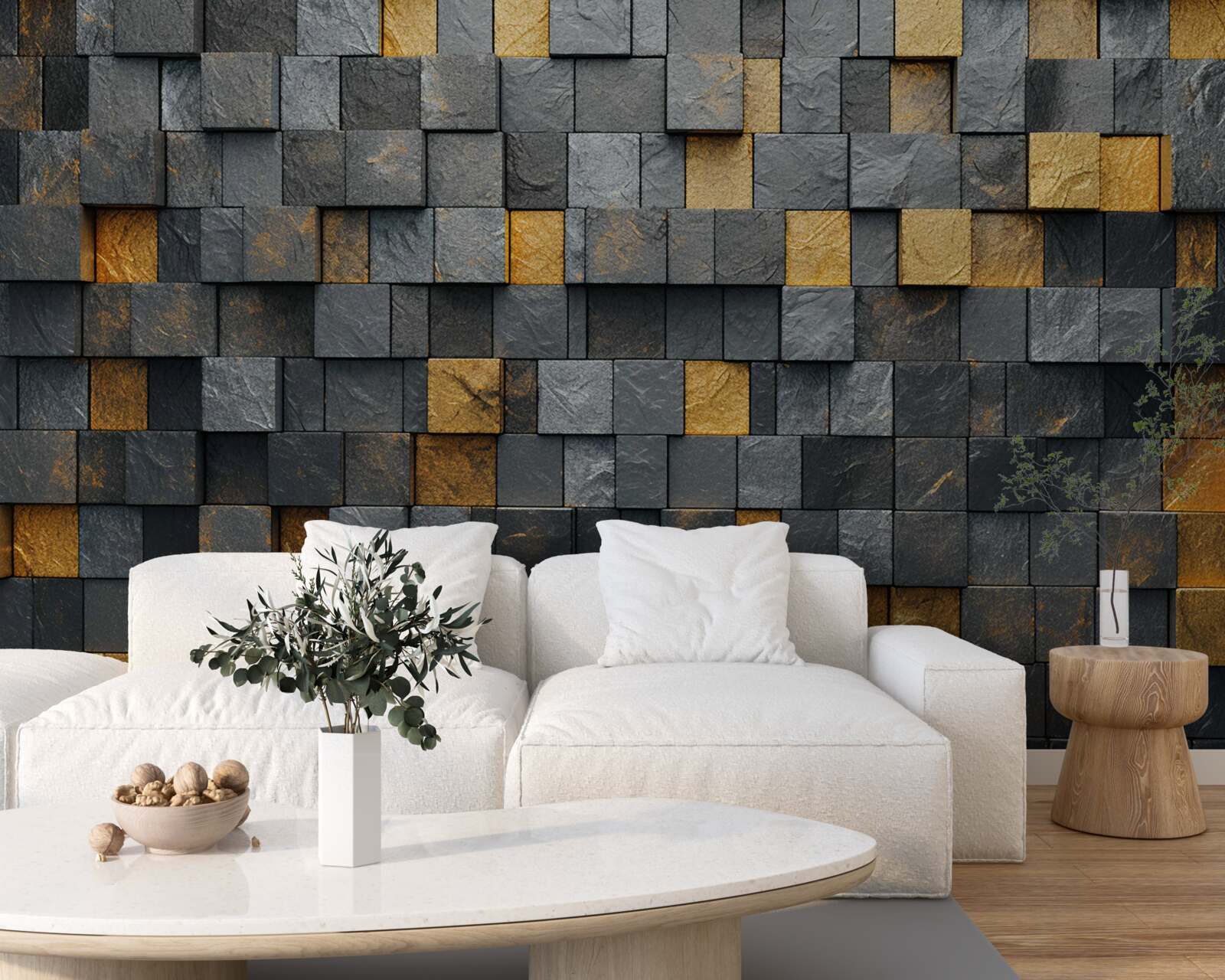 Fototapet pătrate de gri și nuanțe întunecate sunt amestecate cu aur