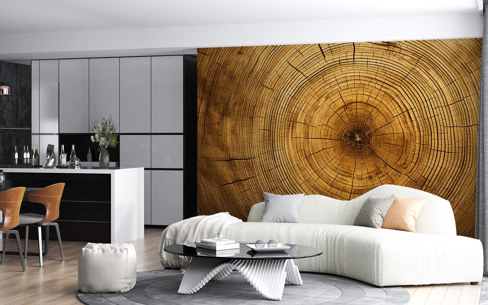 Fototapet fragmente dintr-un pilon de copac bogat în straturi vechi de secole