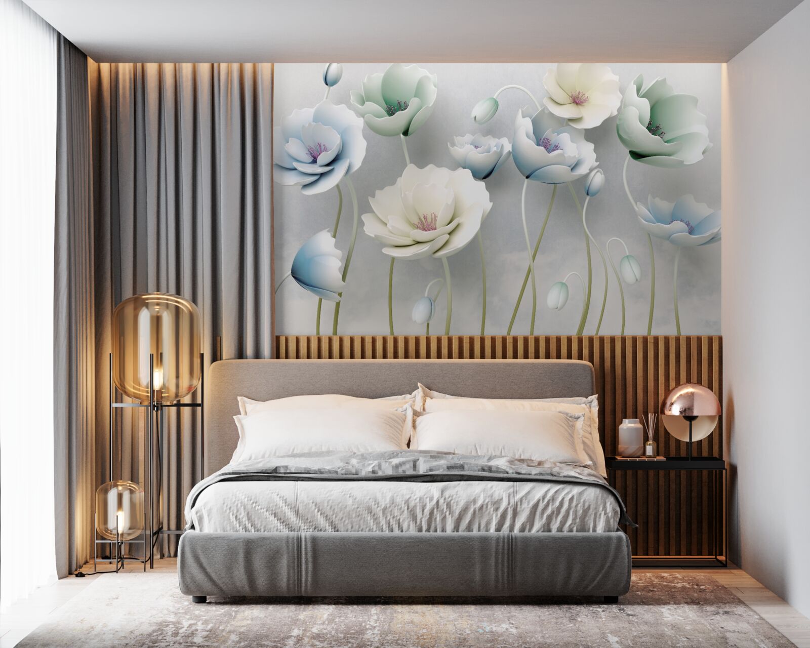 Fototapet picături de apă pe maci subțiri de diferite nuanțe