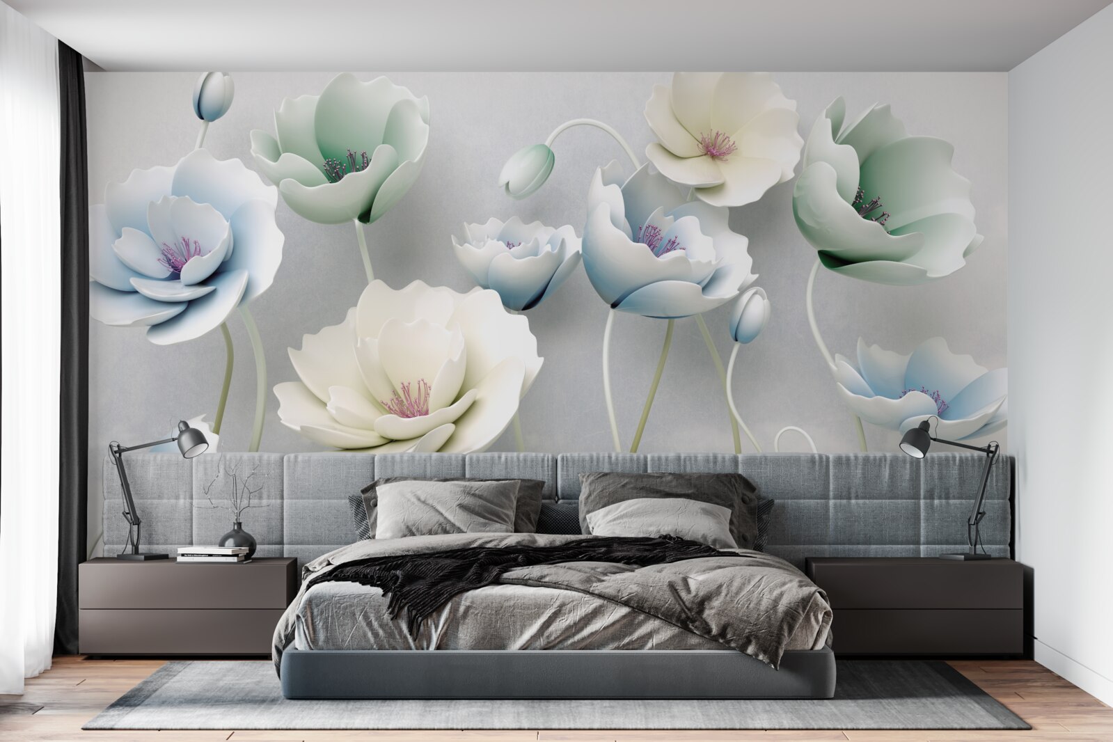 Fototapet picături de apă pe maci subțiri de diferite nuanțe