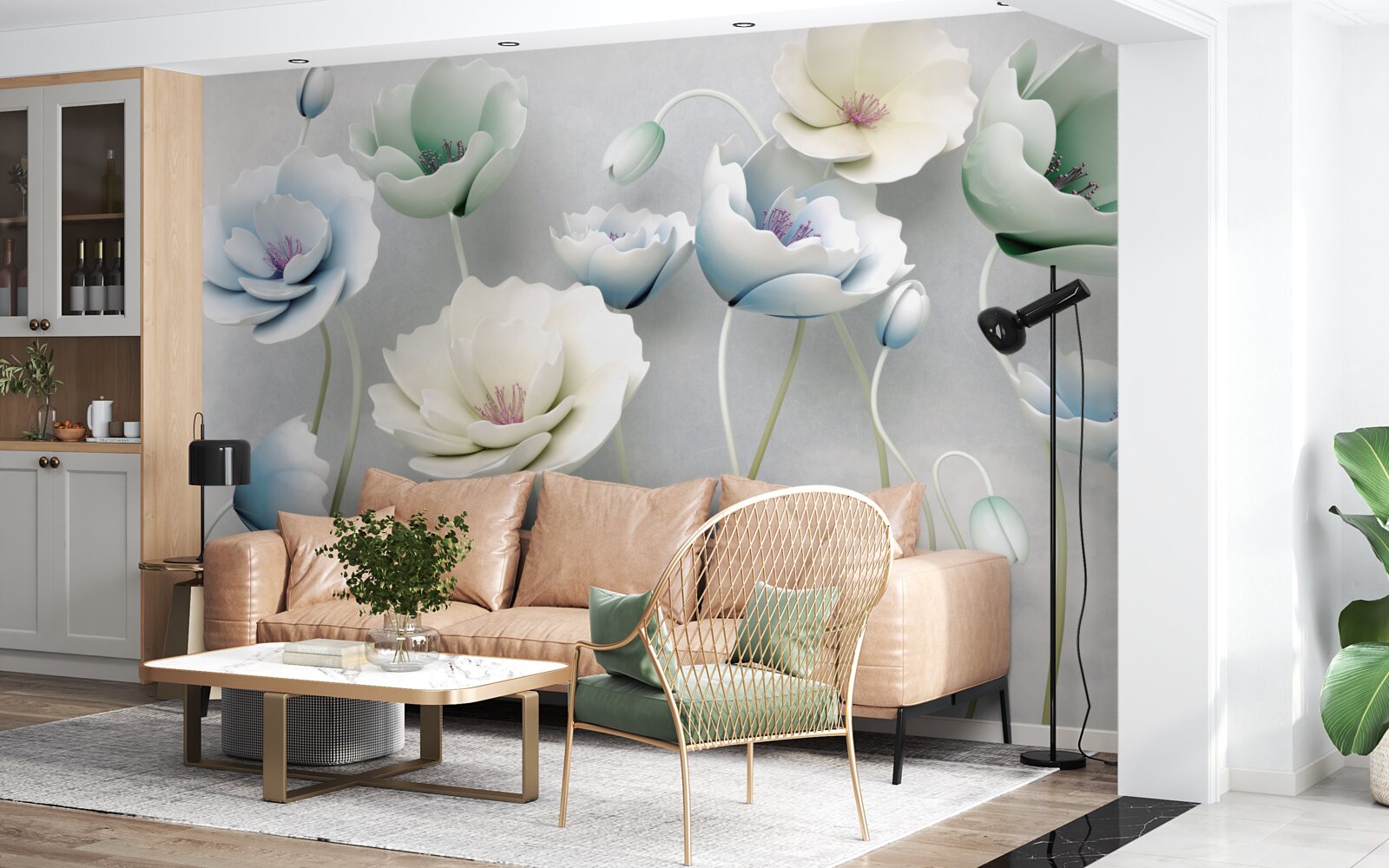 Fototapet picături de apă pe maci subțiri de diferite nuanțe