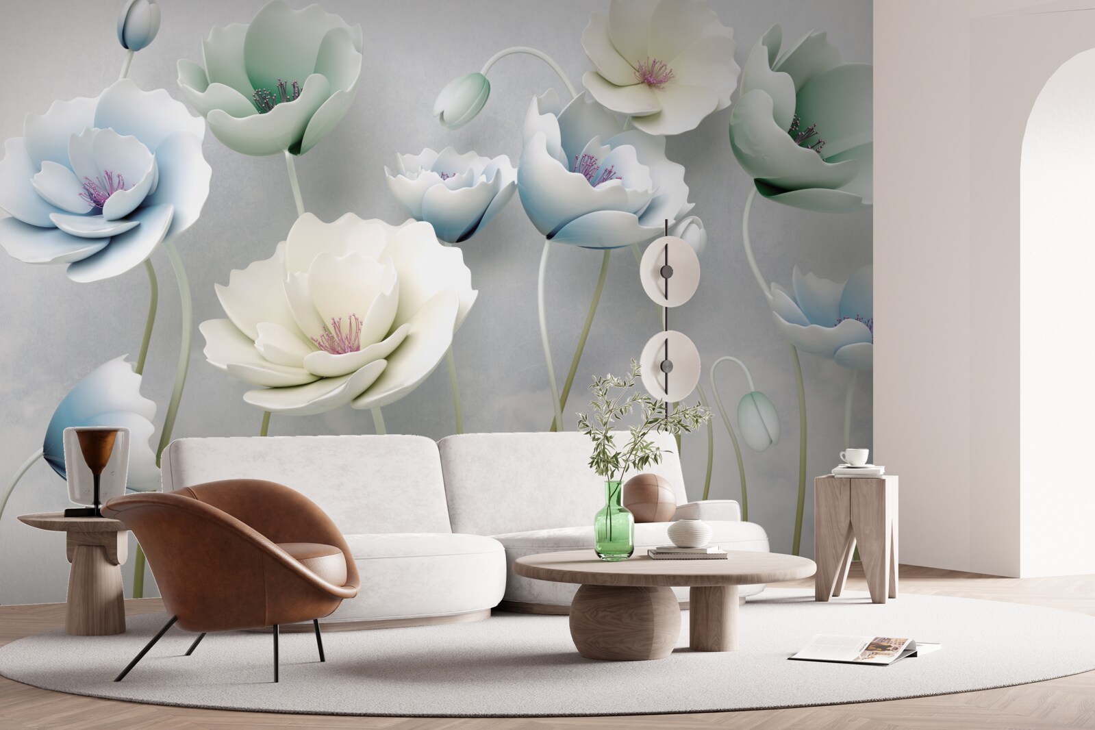 Fototapet picături de apă pe maci subțiri de diferite nuanțe