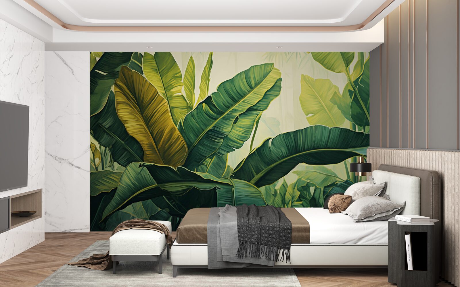 Fototapet frunze mari de junglă îmbibate cu o culoare verde bogată