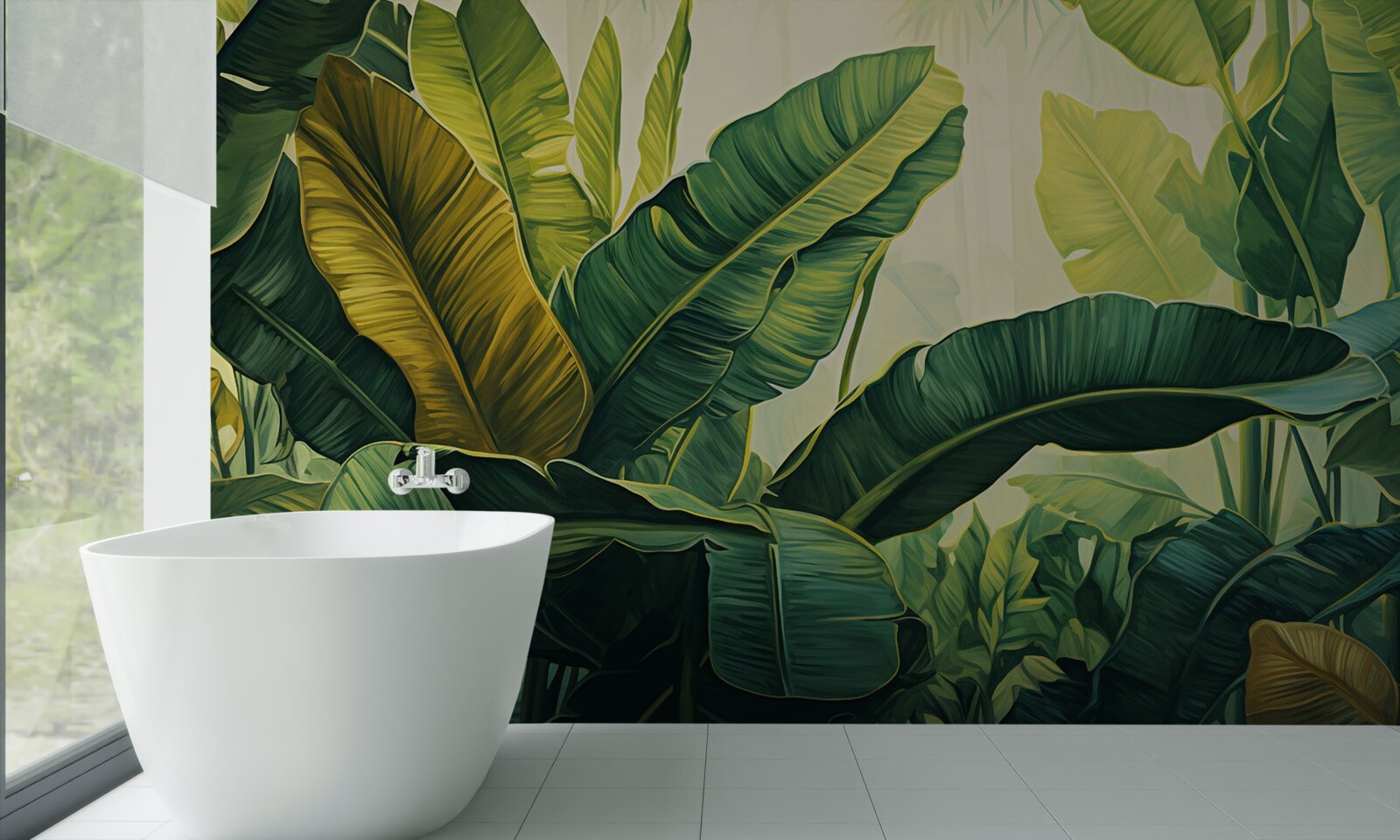 Fototapet frunze mari de junglă îmbibate cu o culoare verde bogată