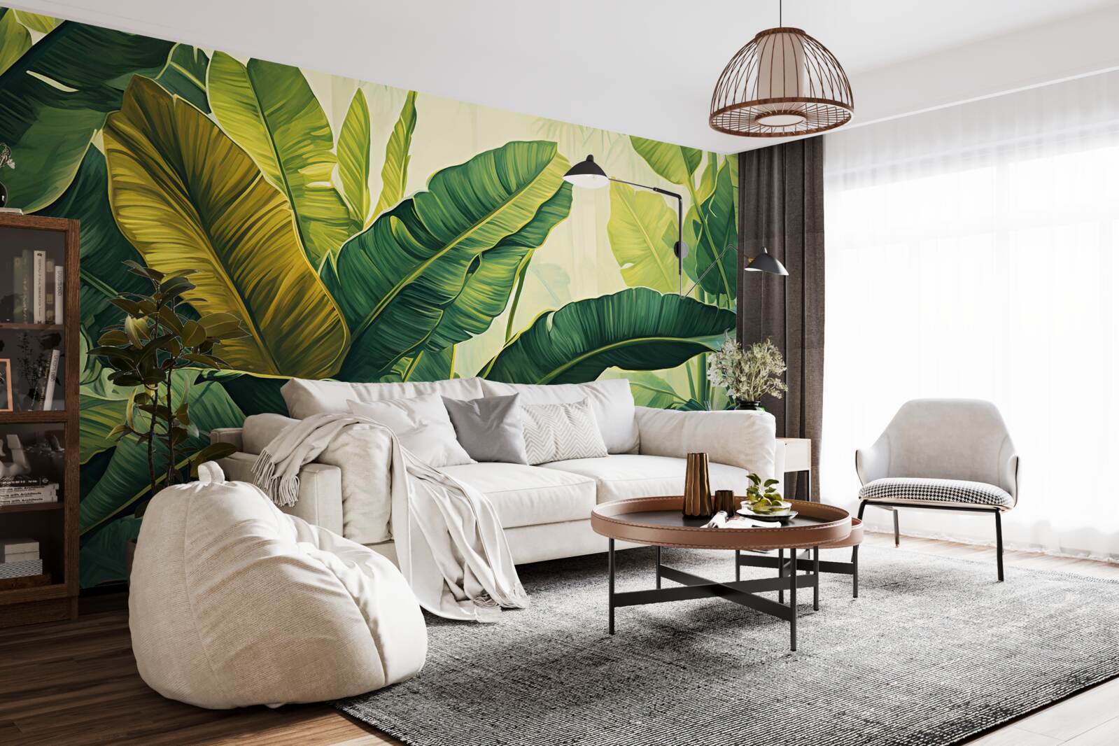 Fototapet frunze mari de junglă îmbibate cu o culoare verde bogată