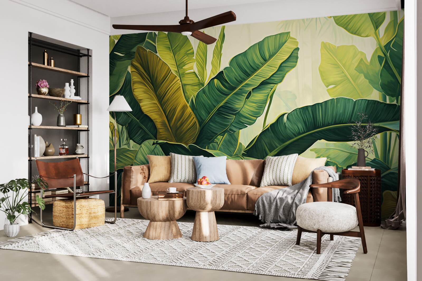 Fototapet frunze mari de junglă îmbibate cu o culoare verde bogată