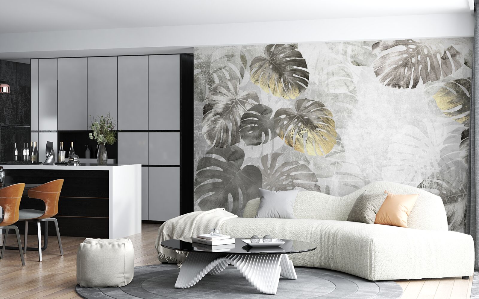 Fototapet foi de format mare de monstera printre ceață