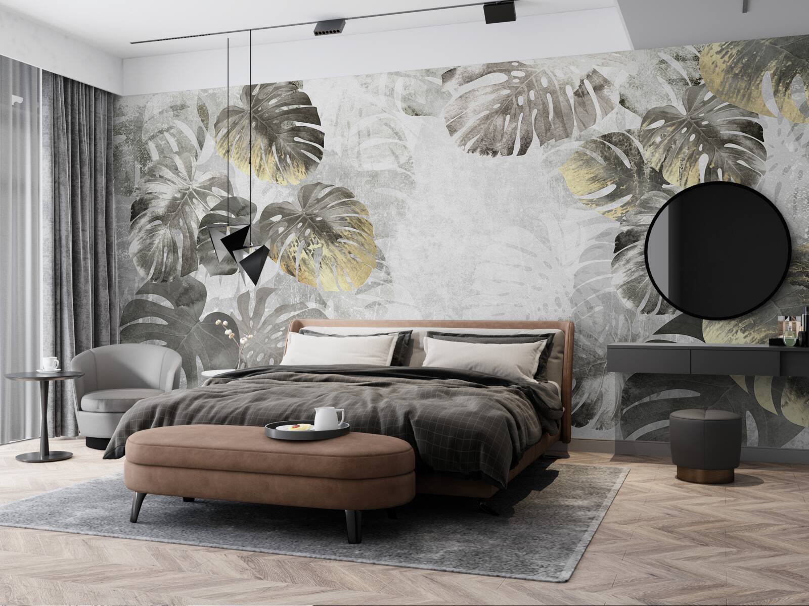 Fototapet foi de format mare de monstera printre ceață