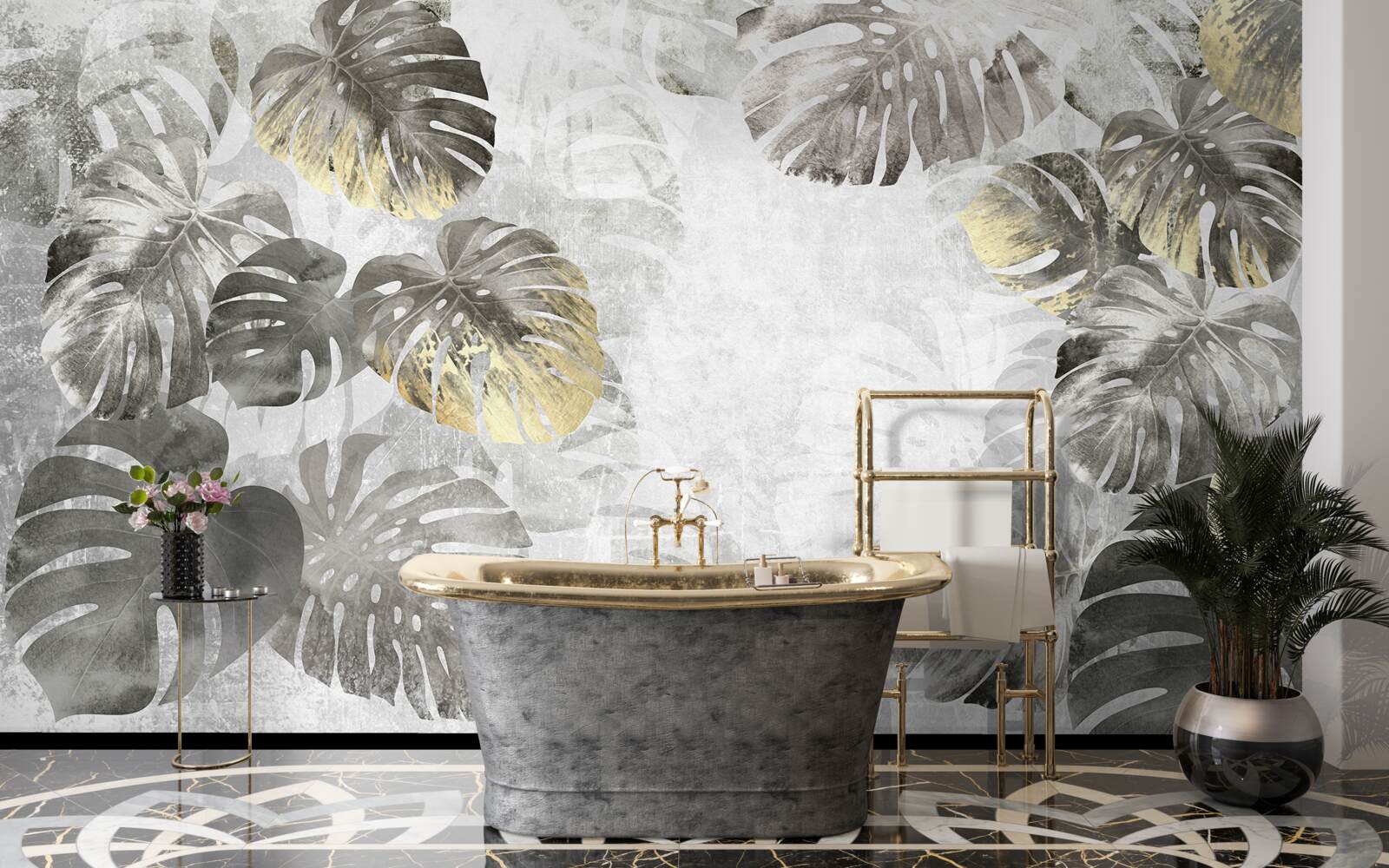 Fototapet foi de format mare de monstera printre ceață