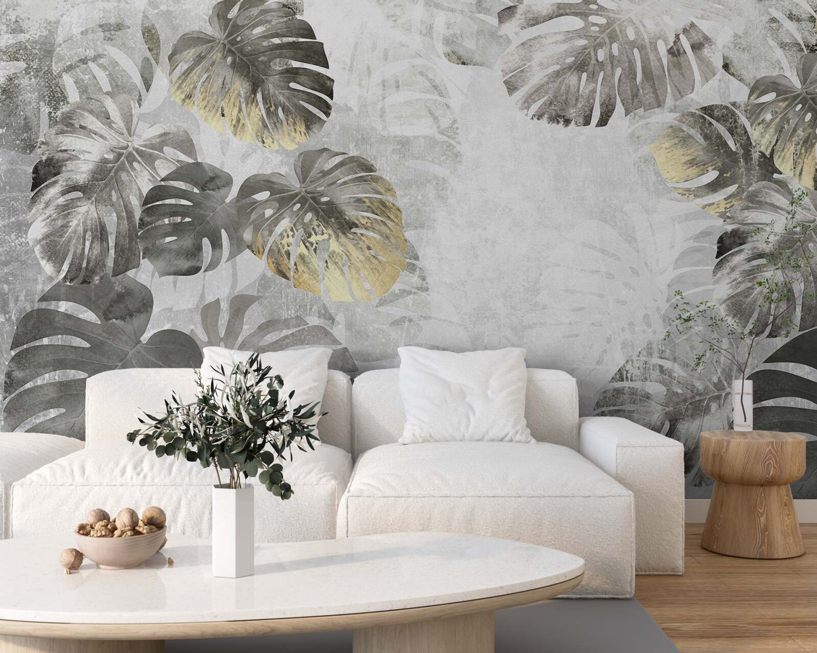 Fototapet foi de format mare de monstera printre ceață