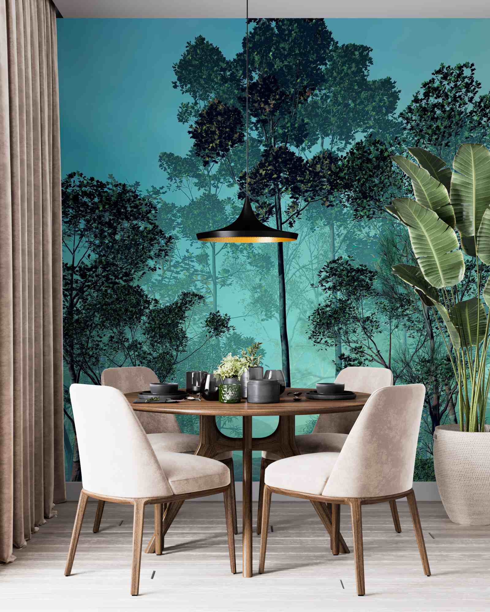 Fototapet pădure încântătoare învăluită în ceață groasă