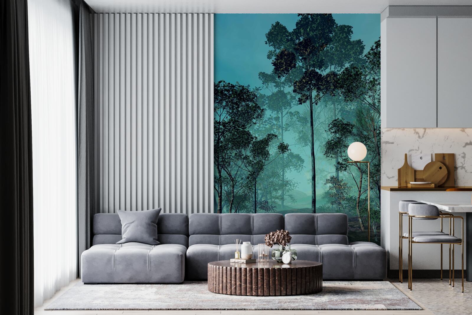 Fototapet pădure încântătoare învăluită în ceață groasă