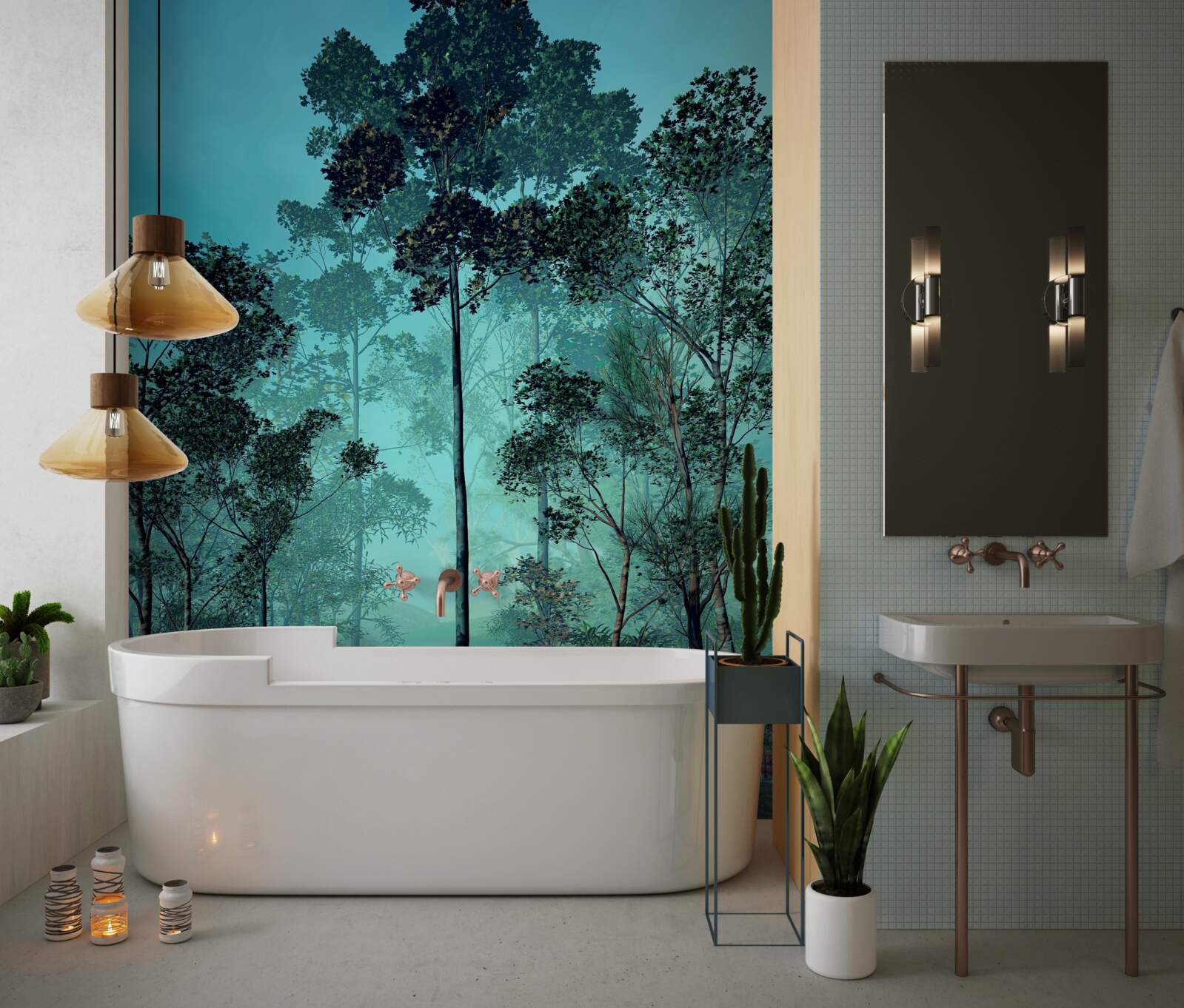 Fototapet pădure încântătoare învăluită în ceață groasă