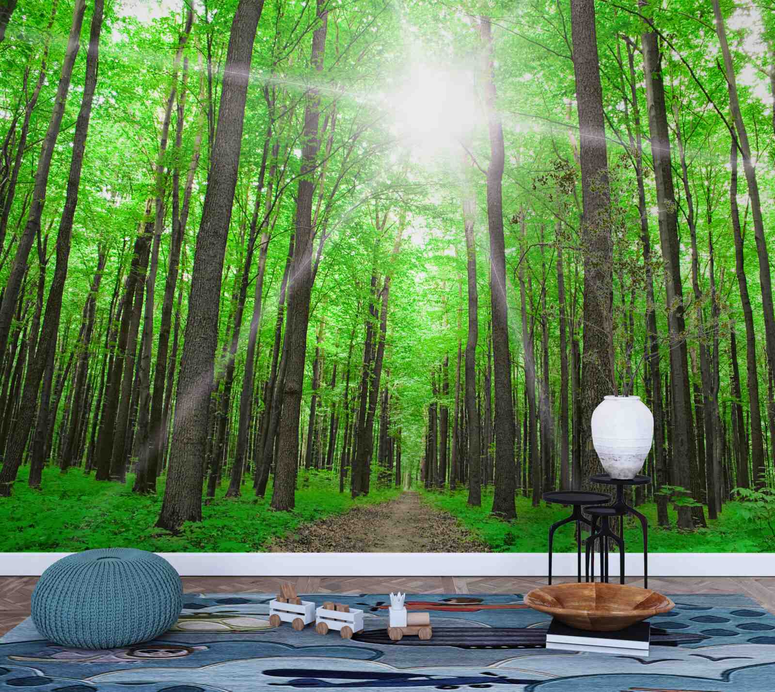 Fototapet lucarnă luminoasă în verdele dens al copacilor