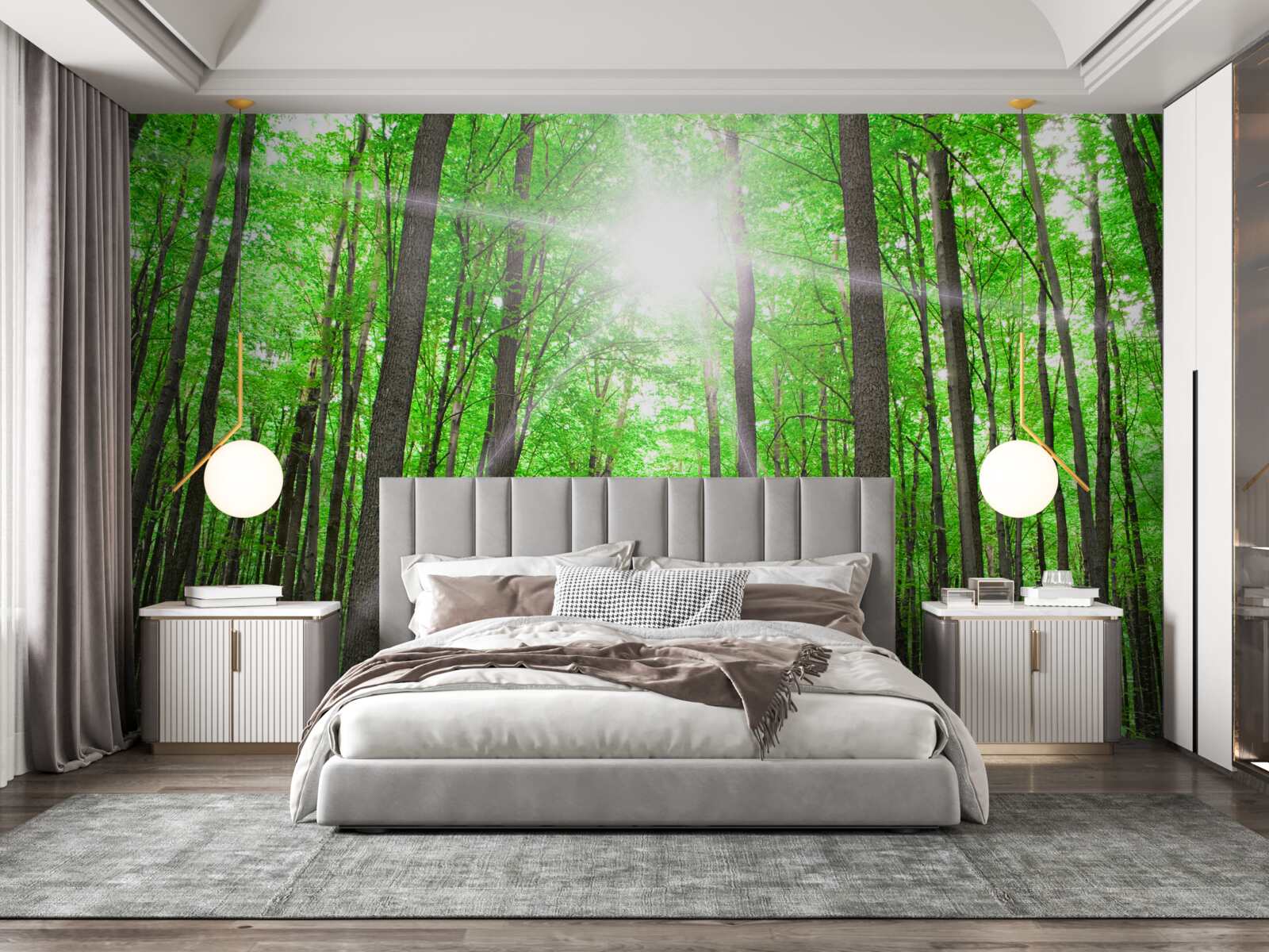 Fototapet lucarnă luminoasă în verdele dens al copacilor