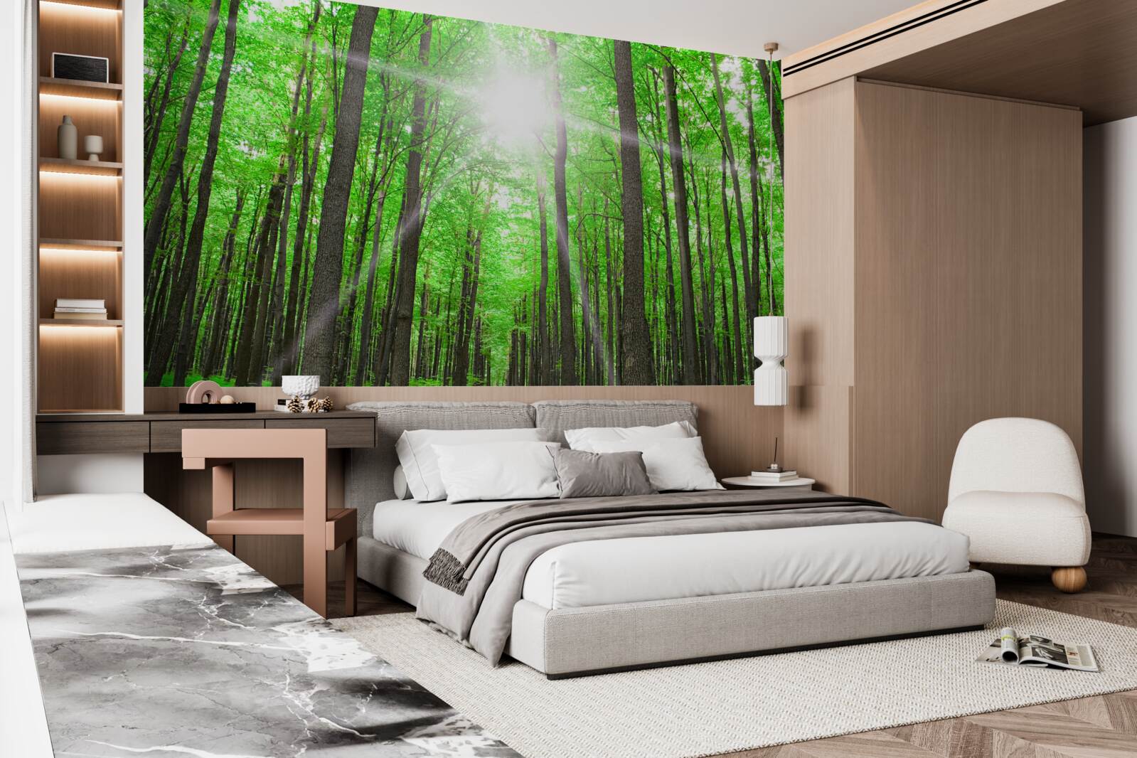 Fototapet lucarnă luminoasă în verdele dens al copacilor