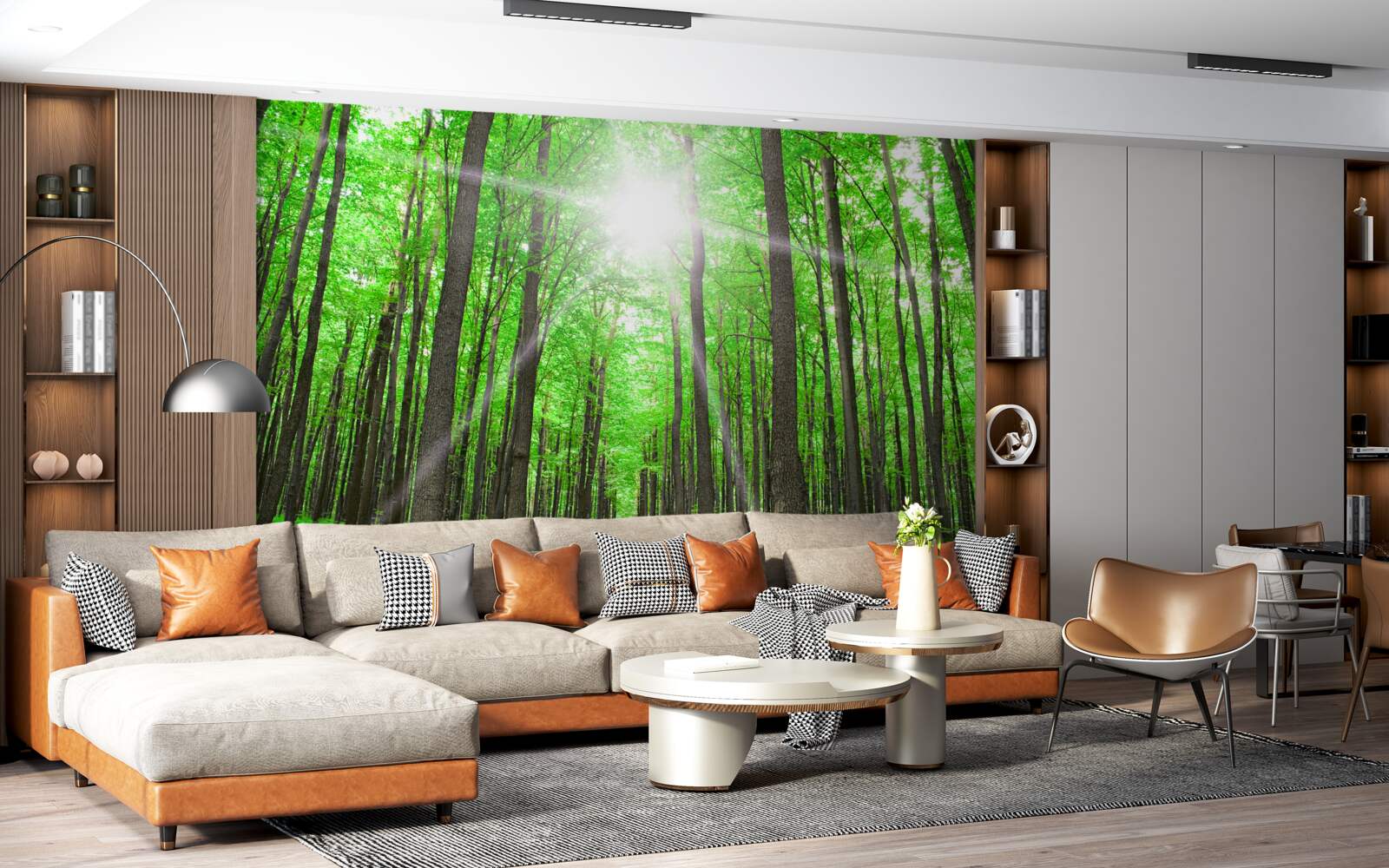 Fototapet lucarnă luminoasă în verdele dens al copacilor