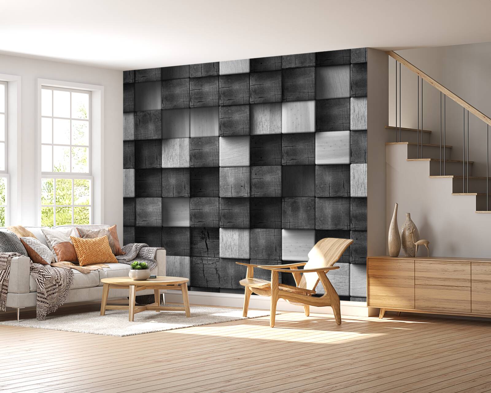 Fototapet cuburi 3d alb-negru