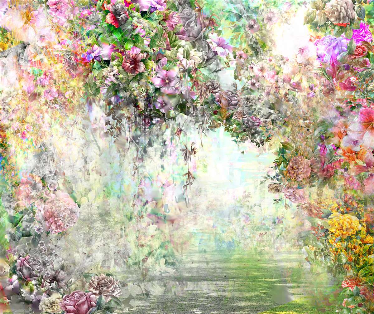 Fototapet drum pitoresc de vară presărat cu flori în pădure