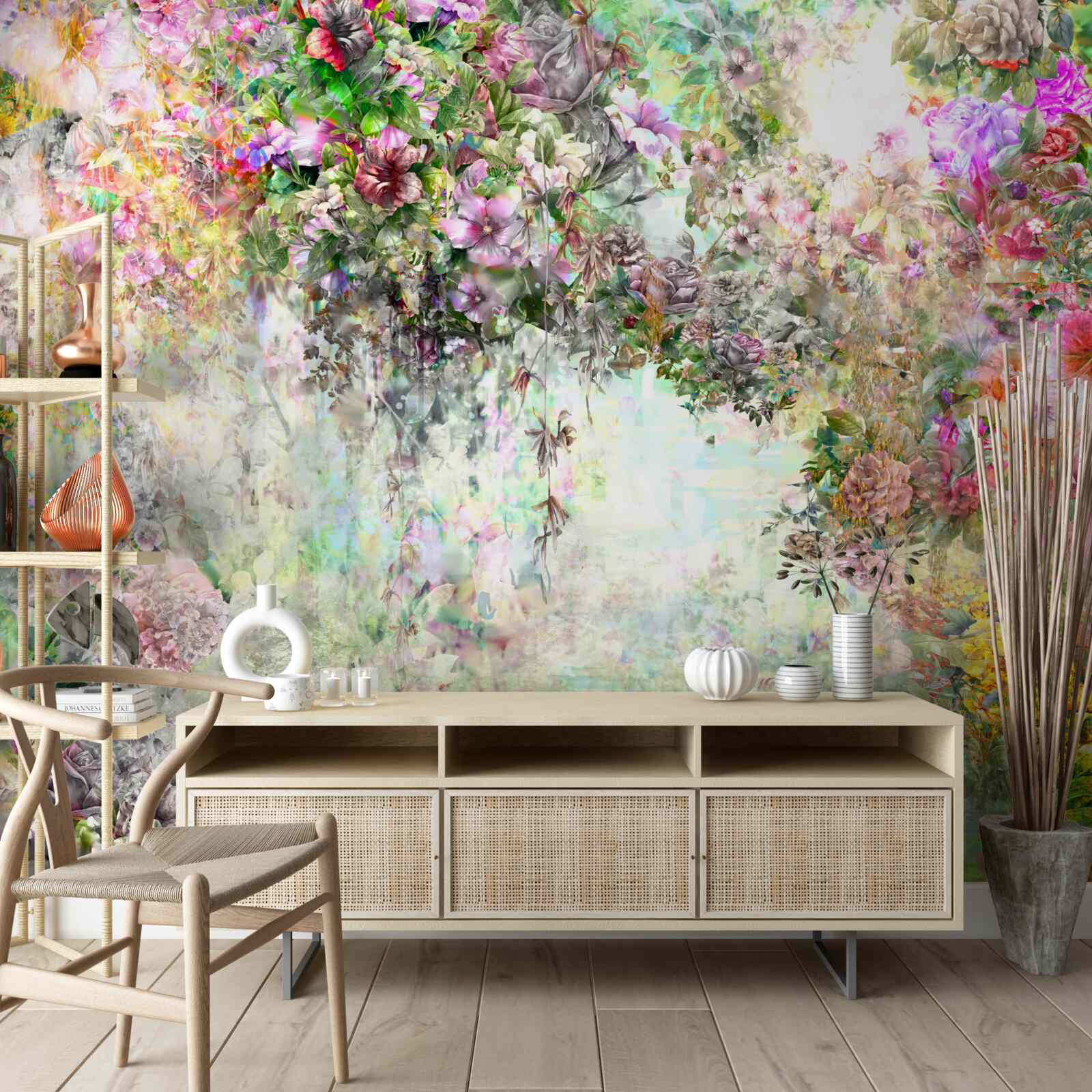 Fototapet drum pitoresc de vară presărat cu flori în pădure