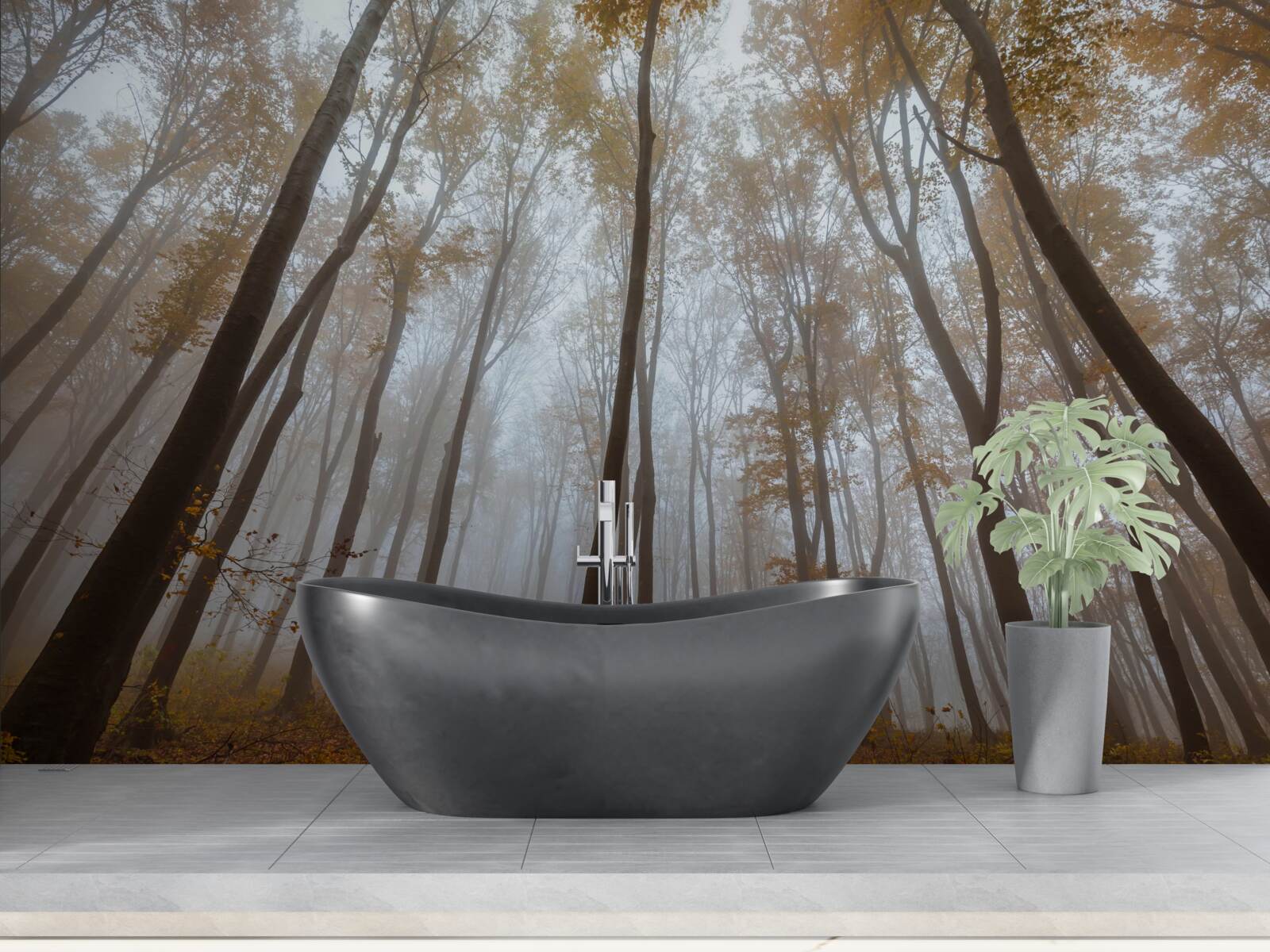 Fototapet copaci subțiri și înalți toamna