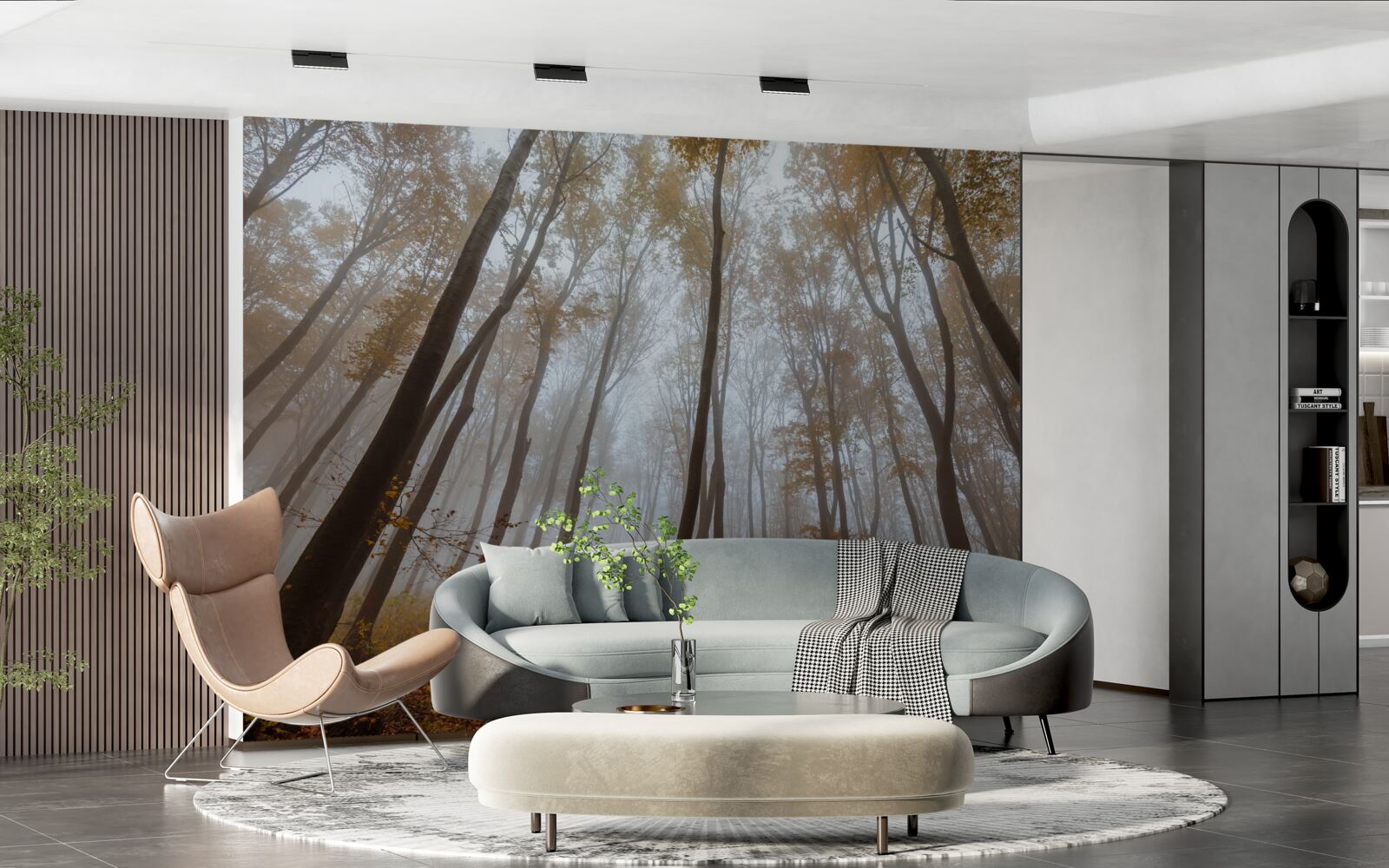 Fototapet copaci subțiri și înalți toamna