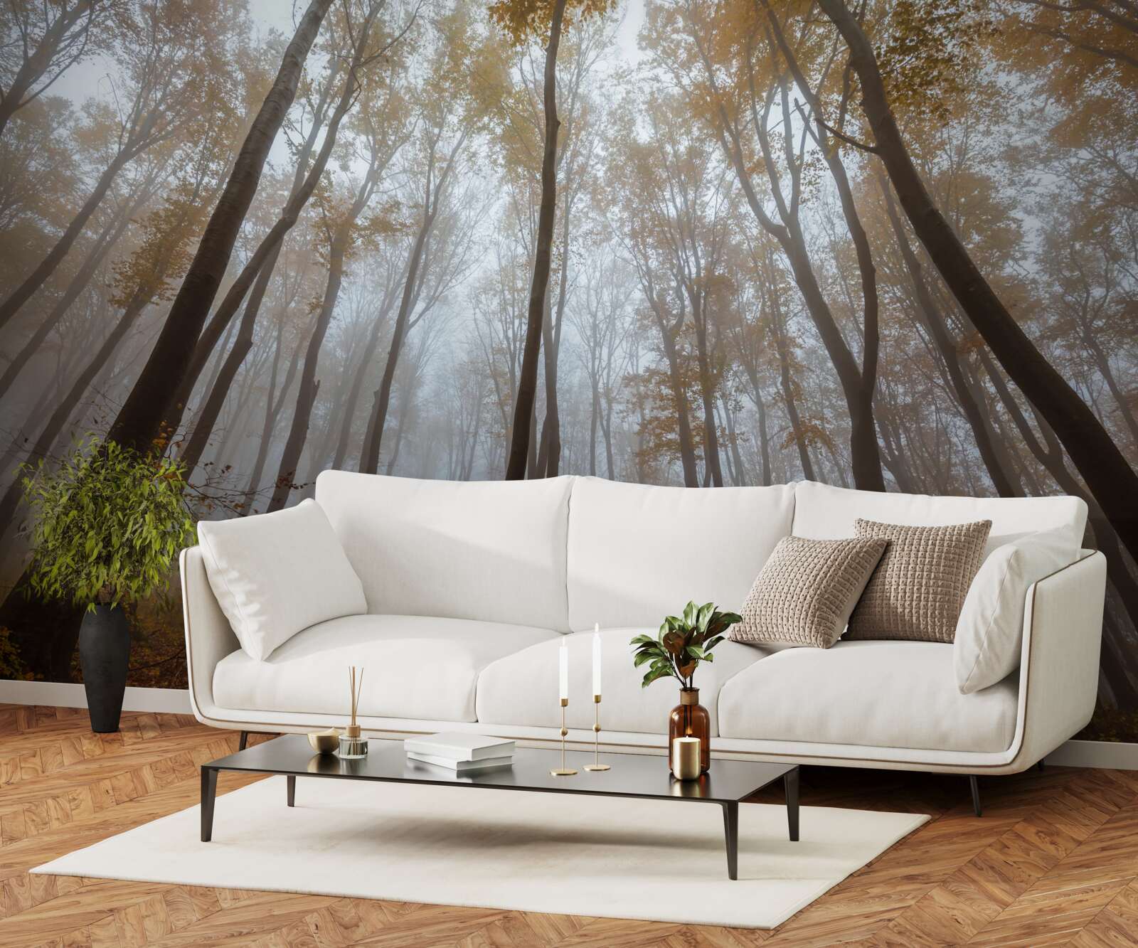 Fototapet copaci subțiri și înalți toamna