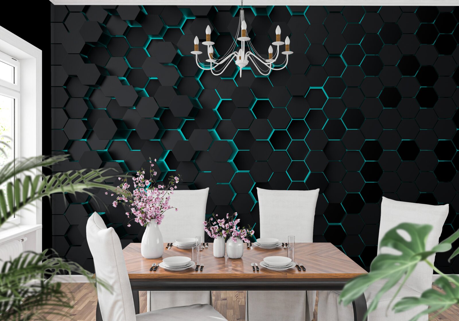 Fototapet neon negru fagure de miere