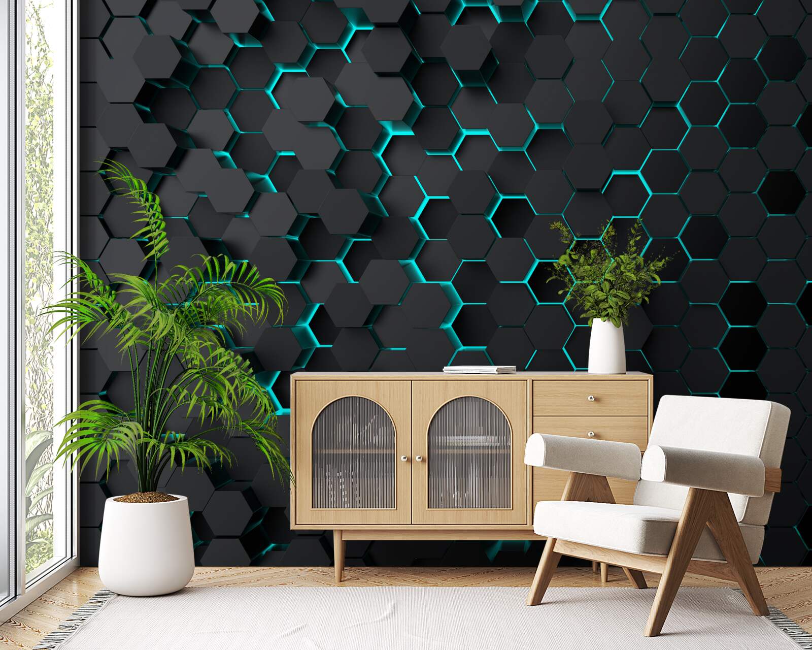 Fototapet neon negru fagure de miere