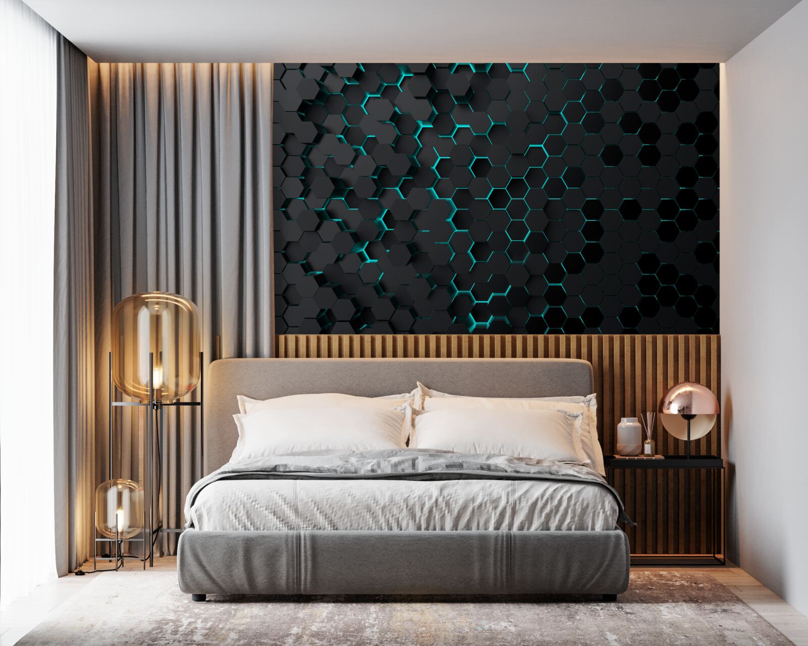 Fototapet neon negru fagure de miere