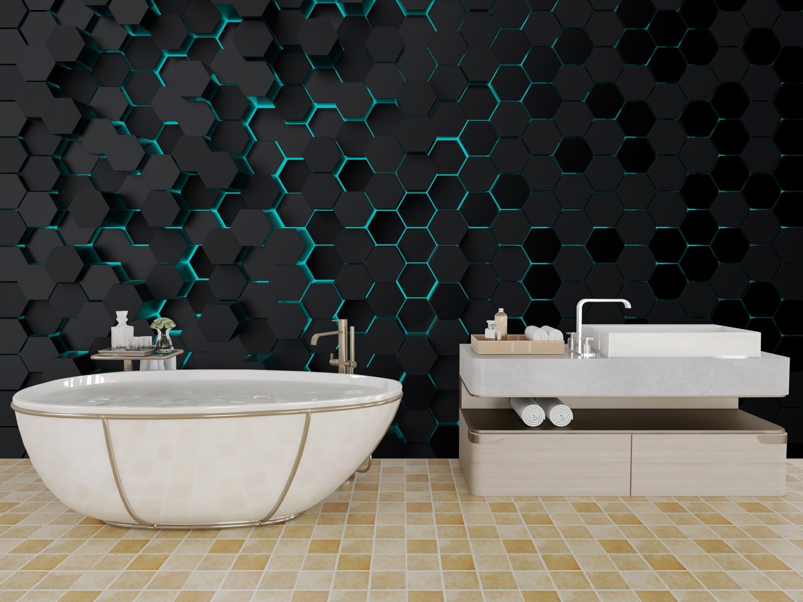 Fototapet neon negru fagure de miere